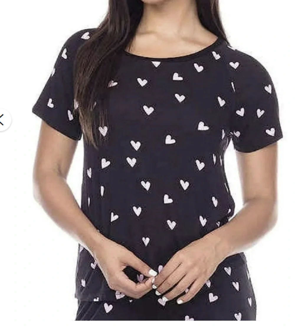 Honeydew Women's XL Black Hearts Jersey Fabric Short Sleeve Pajama Top O13-1